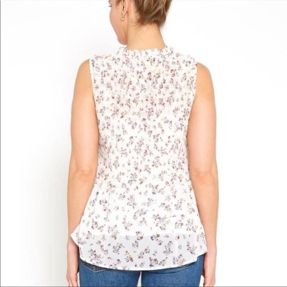 Pleione Floral Smocked Peplum Top In Ivory Ditsy Blouse - Picture 3 of 5